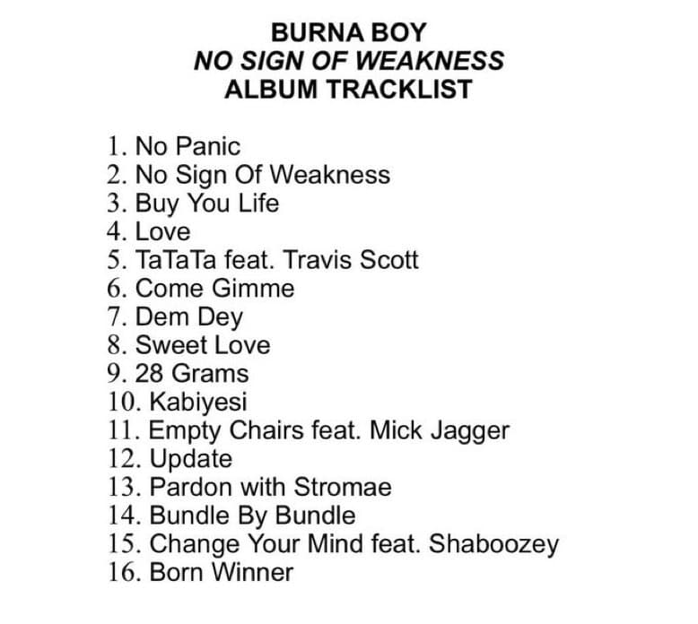 Burna Boy’s ‘No Sign of Weakness’ Tracklist Ignites X with Star-Studded Features